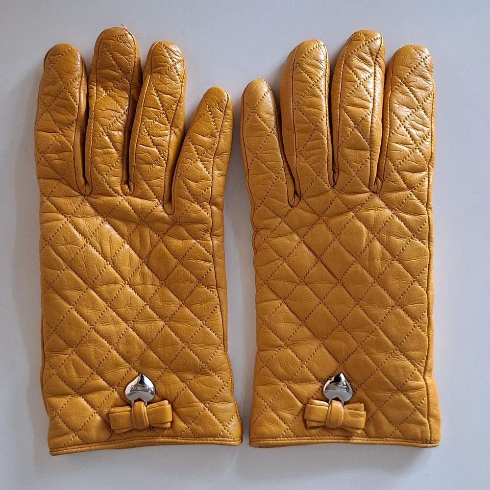 Coach Quilted Yellow Leather Gloves - Picture 1 of 6